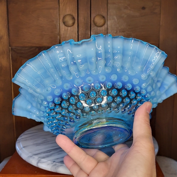 Fenton Blue Ruffled Bowl - Picture 8 of 11